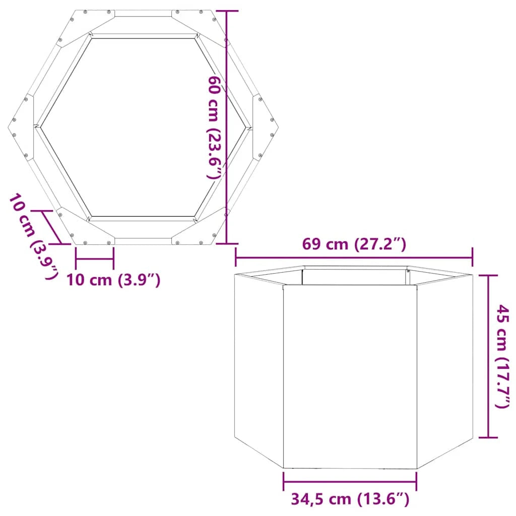 Fioriera esagonale per aiuole rialzate piante fiori terrazza giardino 69 x 60 x 45 cm acciaio inox argento 02_0038653