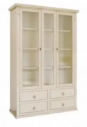 Vetrina cristalliera "larga" in legno Shabby chic avorio anticato