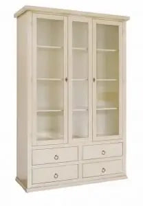 Vetrina cristalliera "larga" in legno Shabby chic avorio anticato