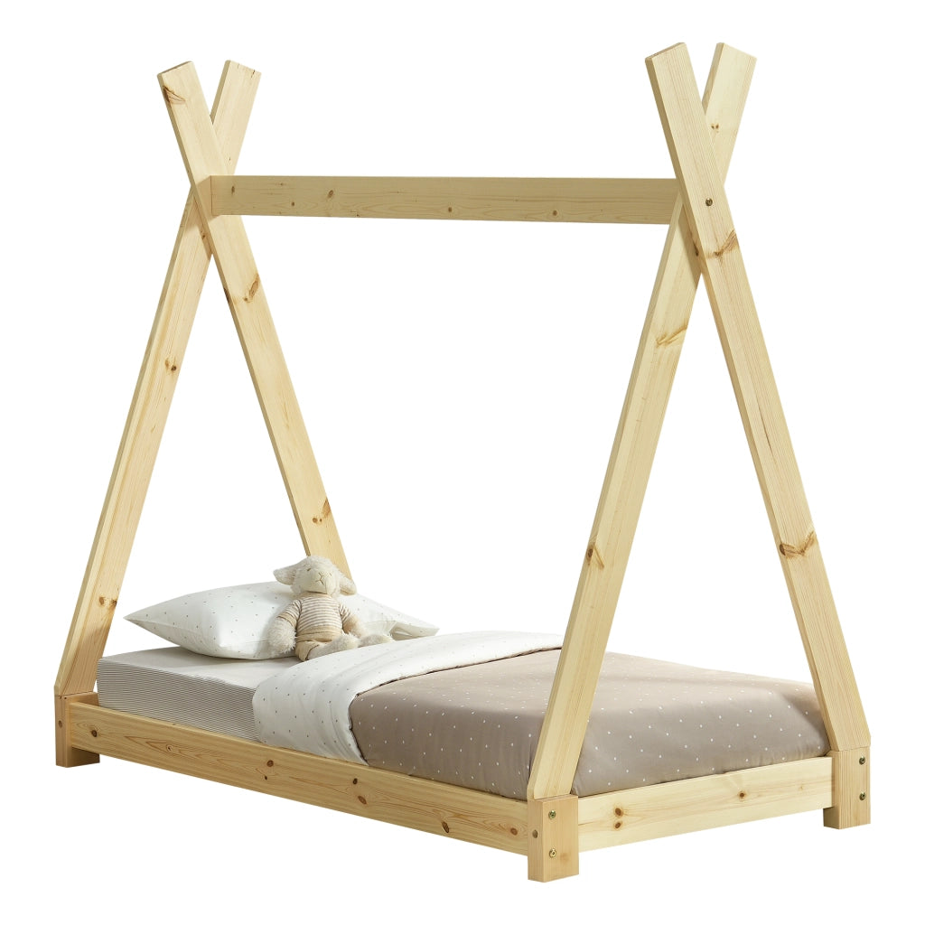 Letto per Cameretta Onejda a Forma di Capanna 70 x 140 cm Naturale [en.casa]