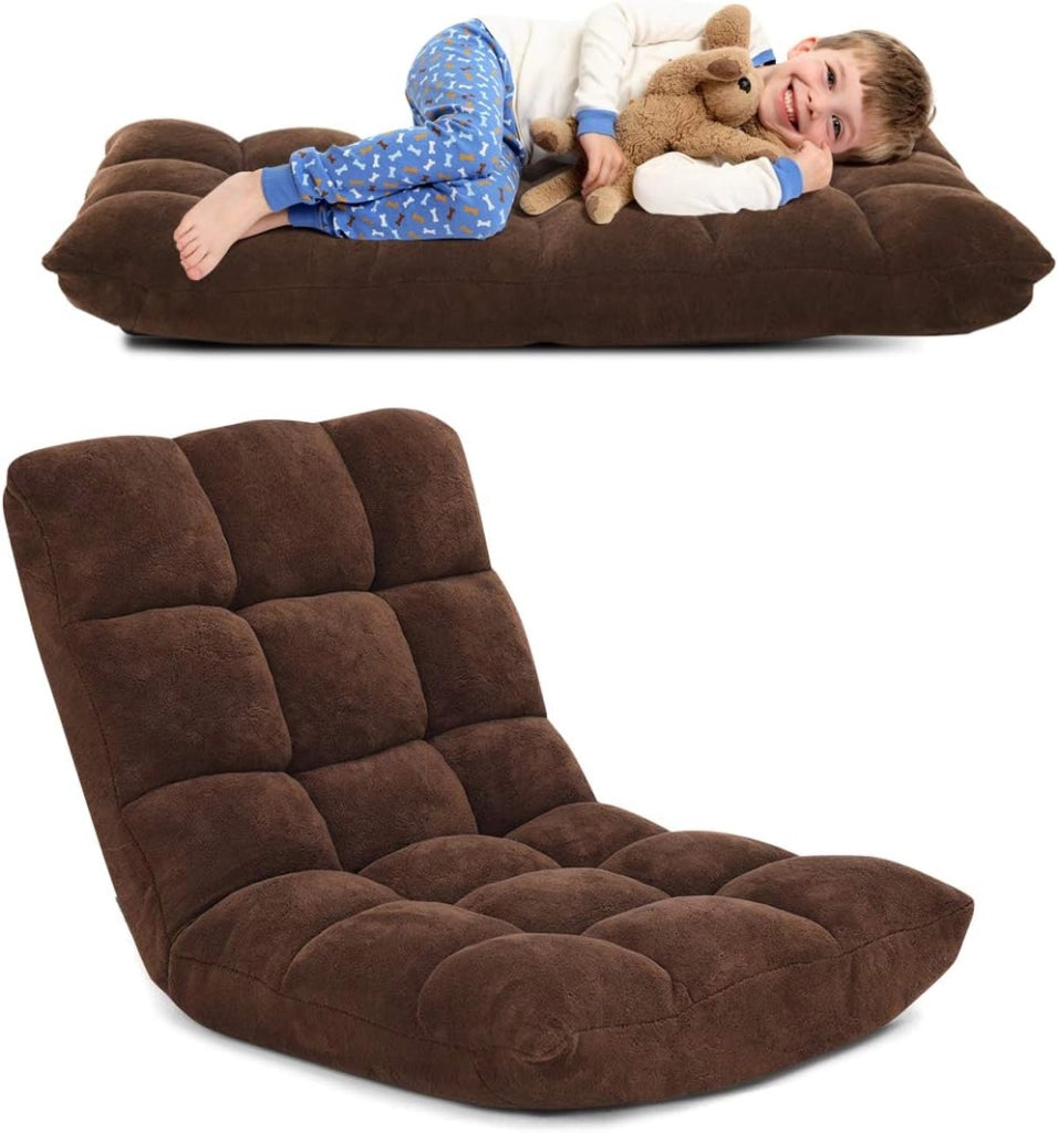 Sedia da pavimento, sedia imbottita pieghevole, cuscino da pavimento regolabile a 14 livelli con schienale, poltrona da meditazione morbida (marrone)