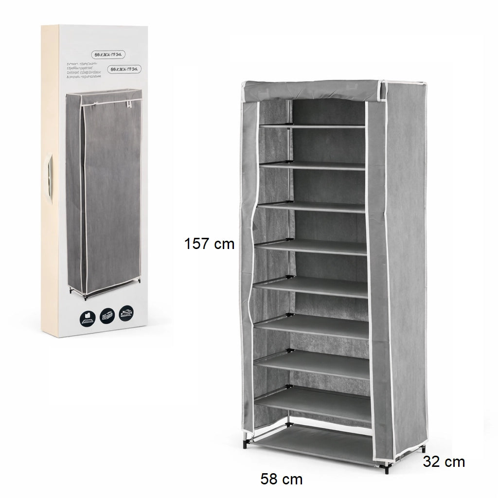 Armadio Scarpiera Salvaspazio 9 Ripiani TNT Struttura Metallo 58x32 h157 cm