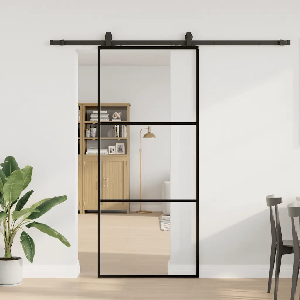 Porta Scorrevole con Ferramenta Nera 90x205 cm in Vetro ESG 3375922