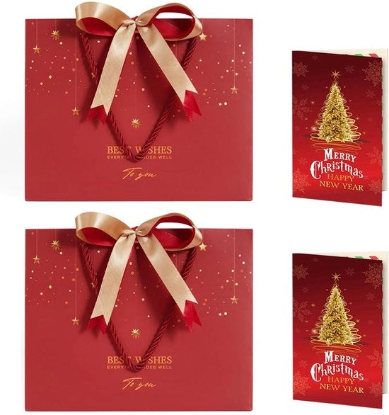 Zaketti di regalo con maniglia - 2 Sacchetti di carta 25 x 20 x 12 cm - Regali - Confezione - Carte augurali - Impermeabili e resistenti - Sacchetti di regalo