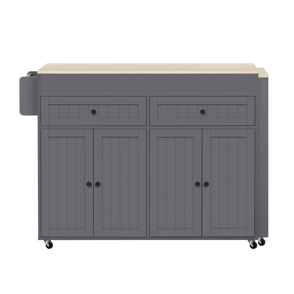 Isola Cucina su Ruote con Piano Allungabile e Cassetti ¨C MINIMAL ¨C Grigio/Naturale