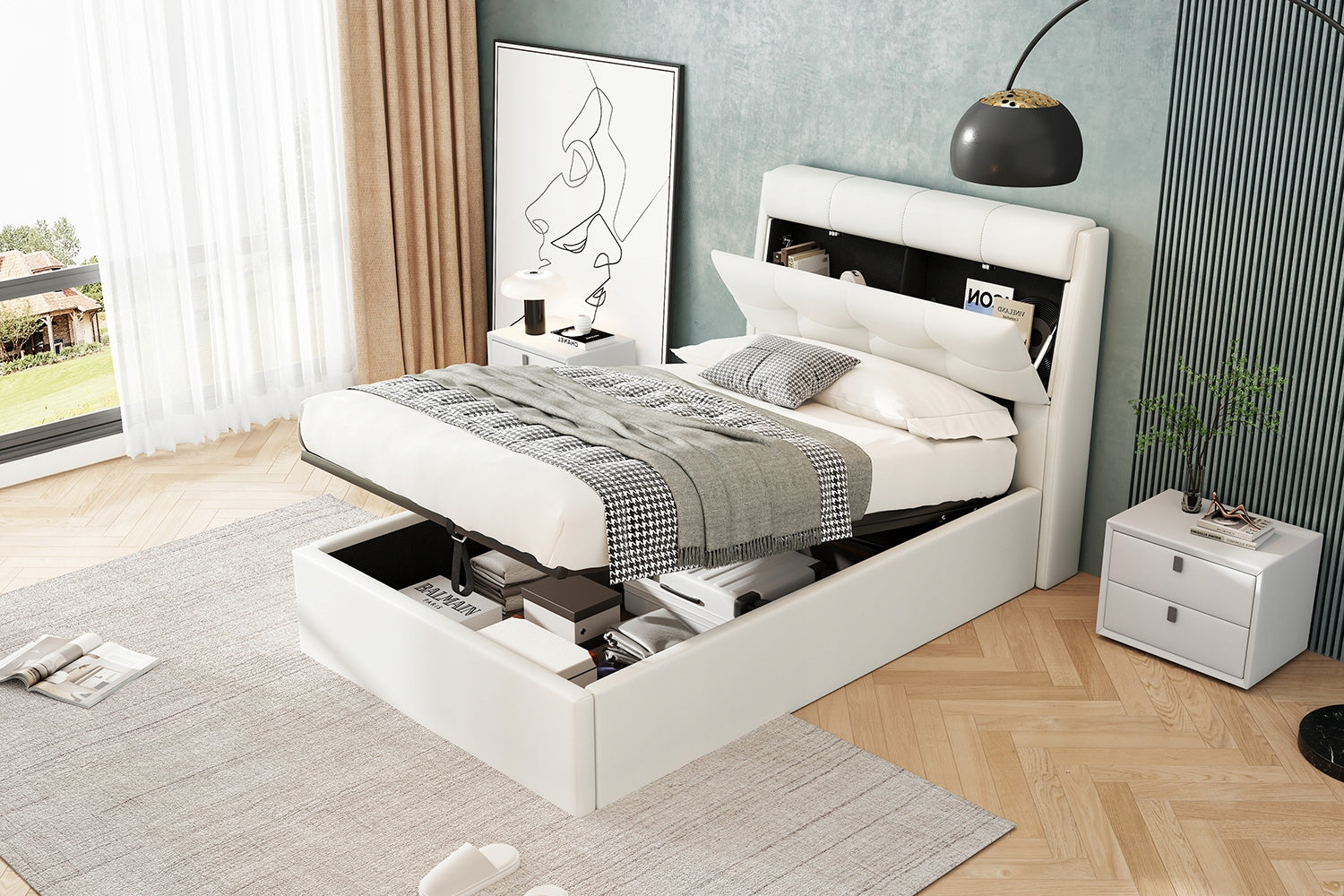 Letto singolo 140x190cm - Xylo - USB, cassetto, bianco