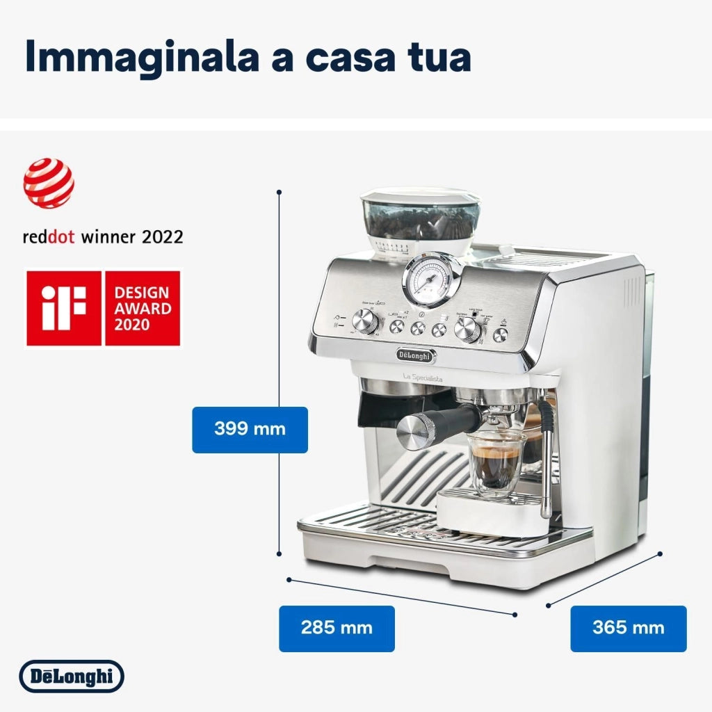 DeLonghi EC9155.W La Specialista Arte Macchina da Caffe' Espresso Macinacaffe' Integrato Lancia Vapore My Latte Art 1400W Bianco