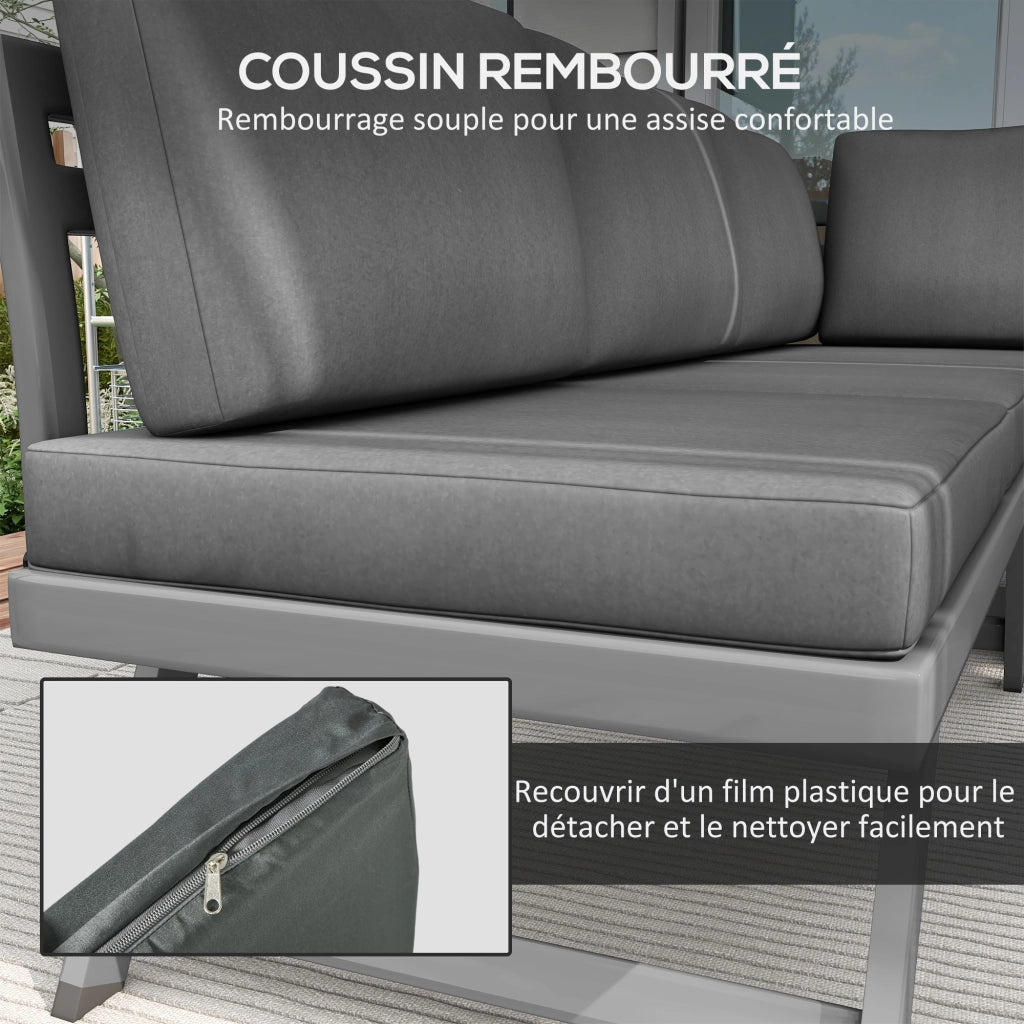 Set divano angolare esterno 4 pezzi con 2 divanetti, 1 poltrona e 1 tavolino ¨C zephmum ¨C polyrattan grigio