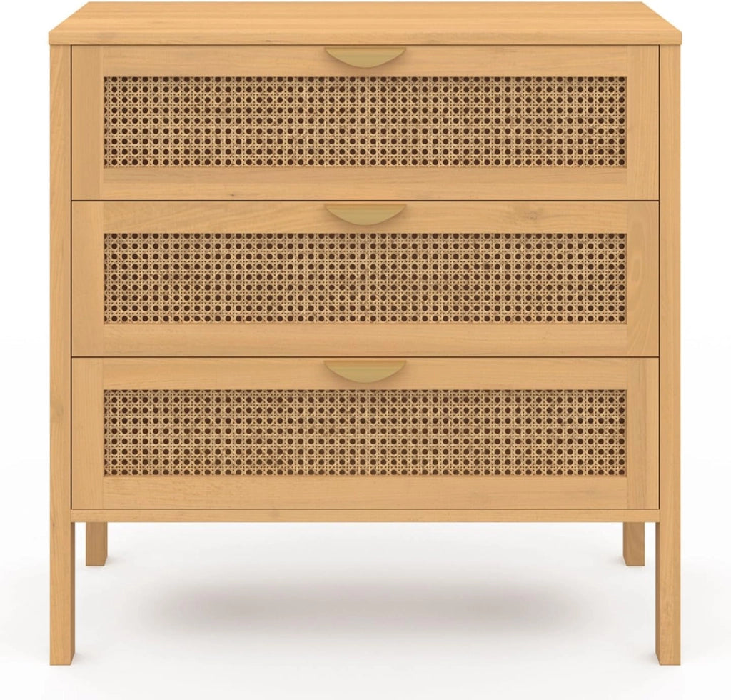 EDHEN Cassettone a 3 cassetti, 80 cm, in vimini color legno