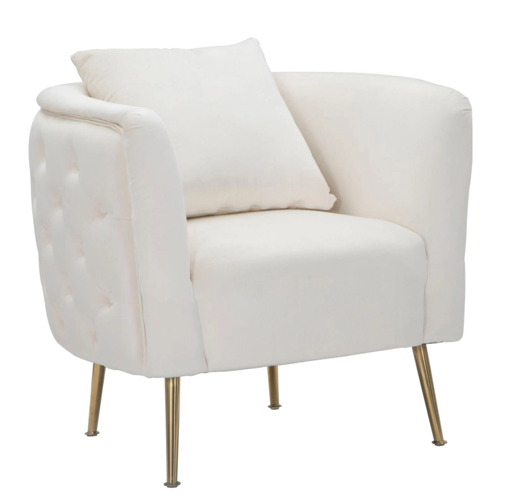 Poltrona Bucarest Crema 76x74x73 cm Legno e Spugna e Tessuto e Metallo Crema e Oro
