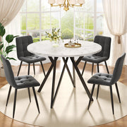 Tavolo da pranzo rotondo per 4 persone con piedi regolabili, finitura effetto marmo, in MDF, nero, 100 × 100 × 76 cm