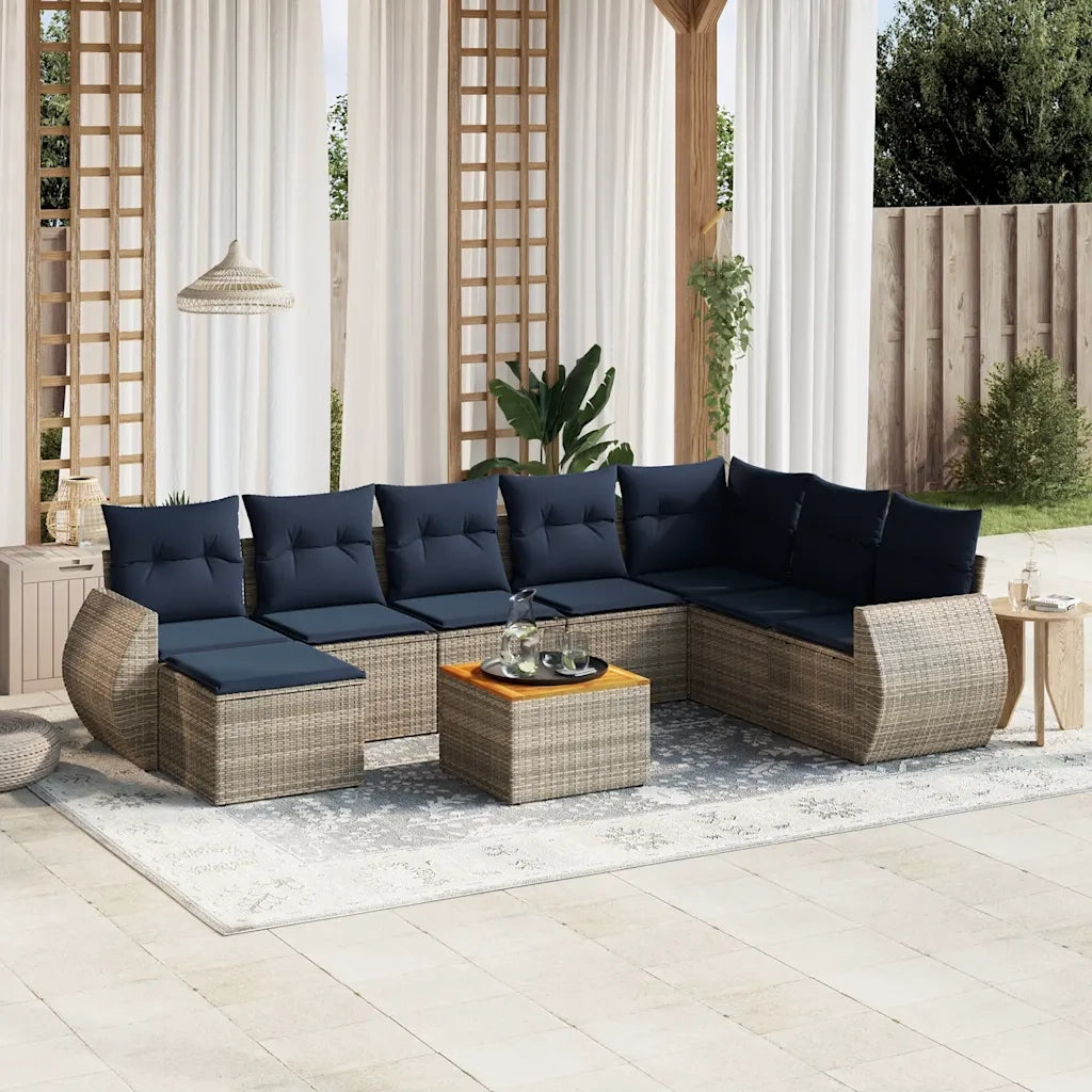 Set Divani da Giardino 9 pz con Cuscini Grigio in Polyrattan 3225144