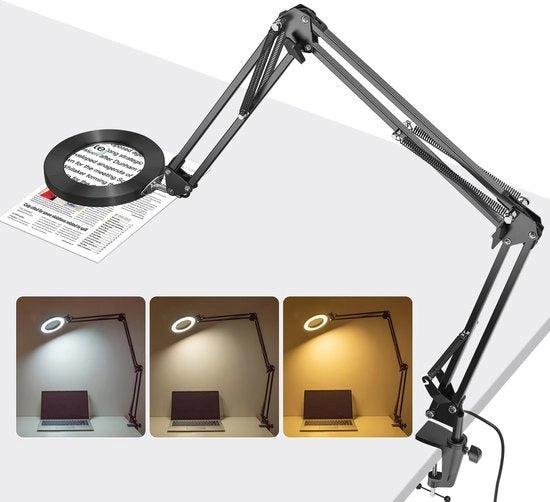 Verglassio con luce e stantuffo - LED lampada di ingrandimento per hobby e fai da te con 3 modalità di colore e funzione di regolazione della luminosità