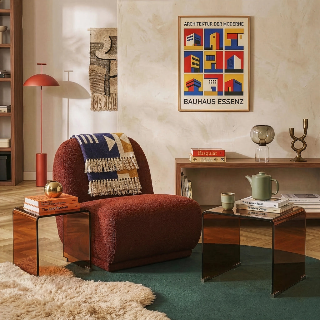 Set Kariengem di 2 Tavolini Sovrapponibili in Vetro - Marrone [en.casa]