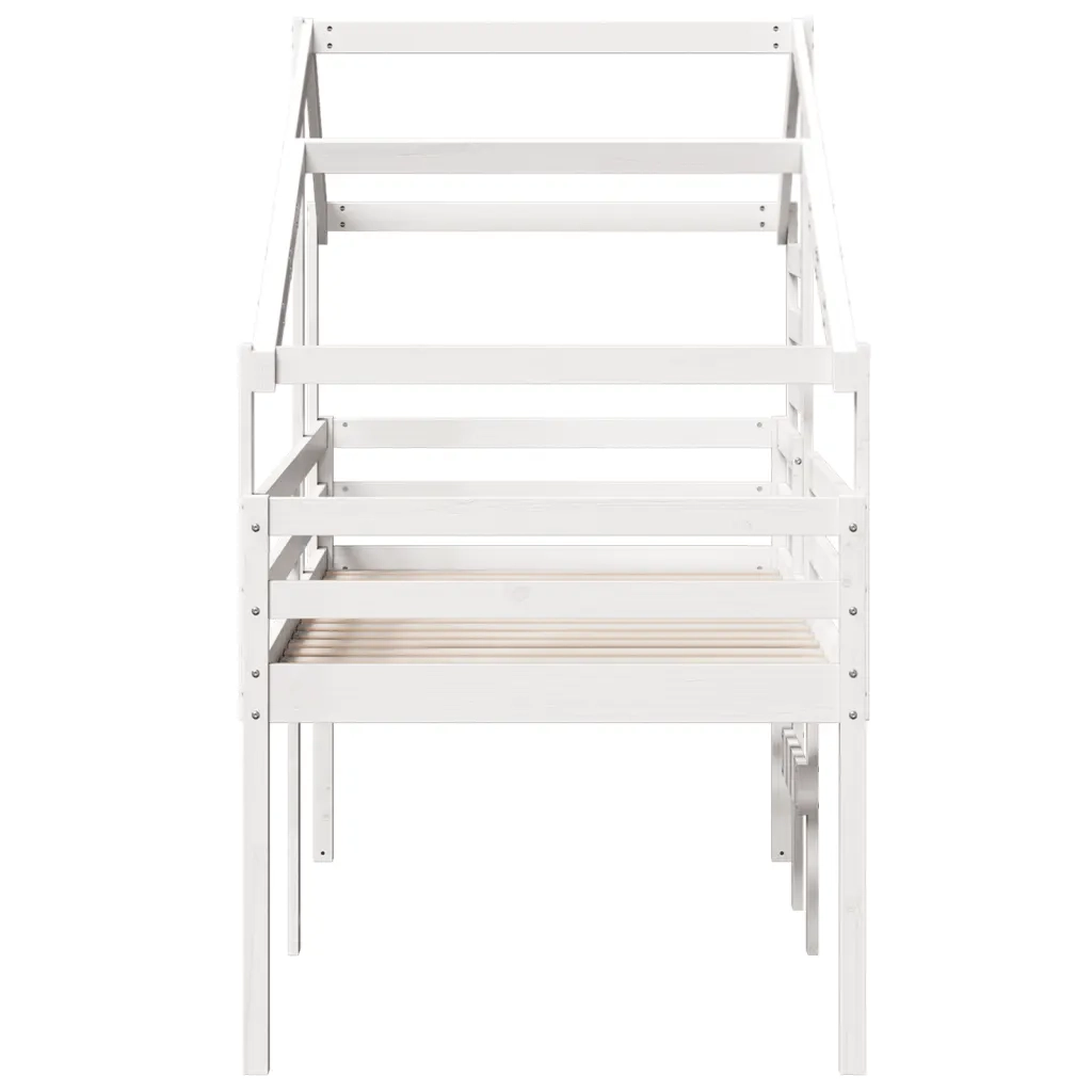 Letto a Soppalco con Tetto Bianco 90x200 cm in Legno di Pino
