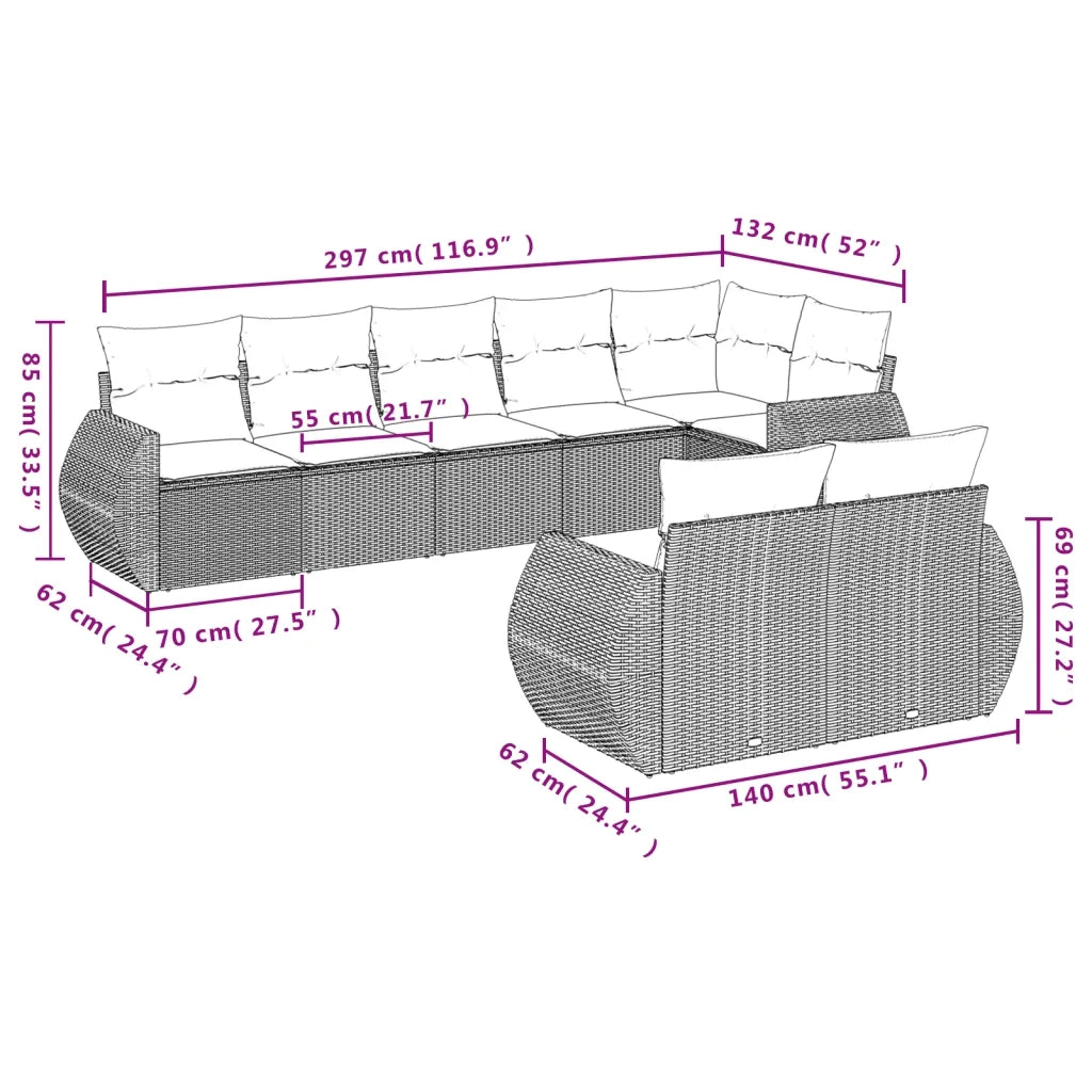 Set Divano da Giardino 8 pz con Cuscini Grigio in Polyrattan 3253957
