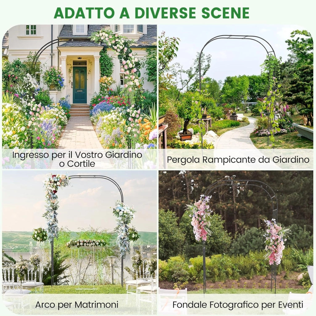 Arco da Giardino con Graticcio 153 cm x 240 cm, Supporto Metallico da Esterno per Piante Rampicanti, Vite di Uva e Fiori, Pergolato Decorativo per Cerimonie e Matrimoni