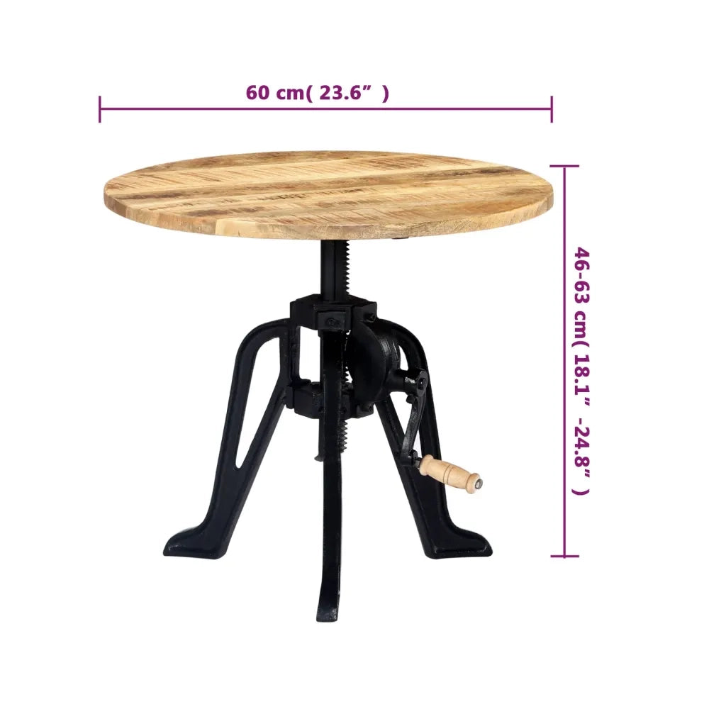 Tavolino | Tavolo laterale 60x(46-63) cm in Legno Massello di Mango e Ghisa