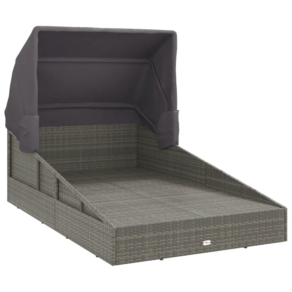 Lettino con Tetto Pieghevole Grigio 200x114x128 cm Polyrattan