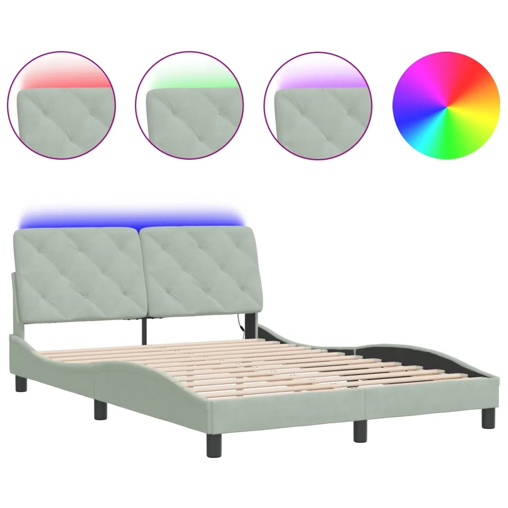 Giroletto con LED senza Materasso-Struttura Letto Grigio Chiaro 120x200 cm in Velluto