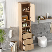 Mobile da bagno, 3 cassetti, ripiani aperti regolabili, pannelli in PVC termoformato, color legno naturale