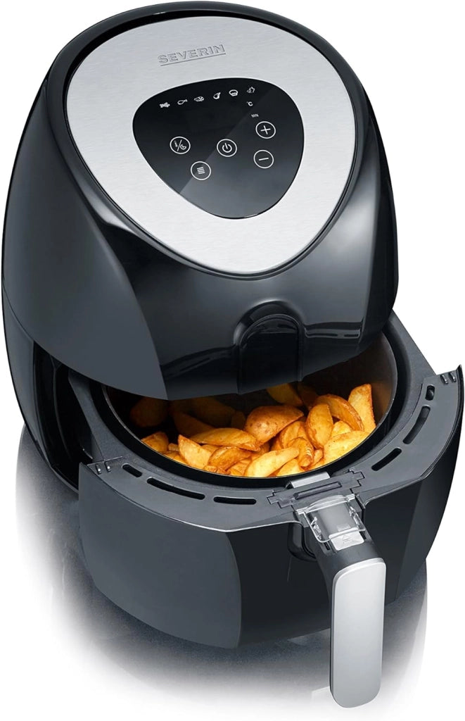 Severin fr 2430 friggitrice ad aria calda 1500w, friggitrice ad aria cestello da 3.2 l, 6 programmi automatici senza olio, friggitrice ad aria elettrica con display touch lcd, nero