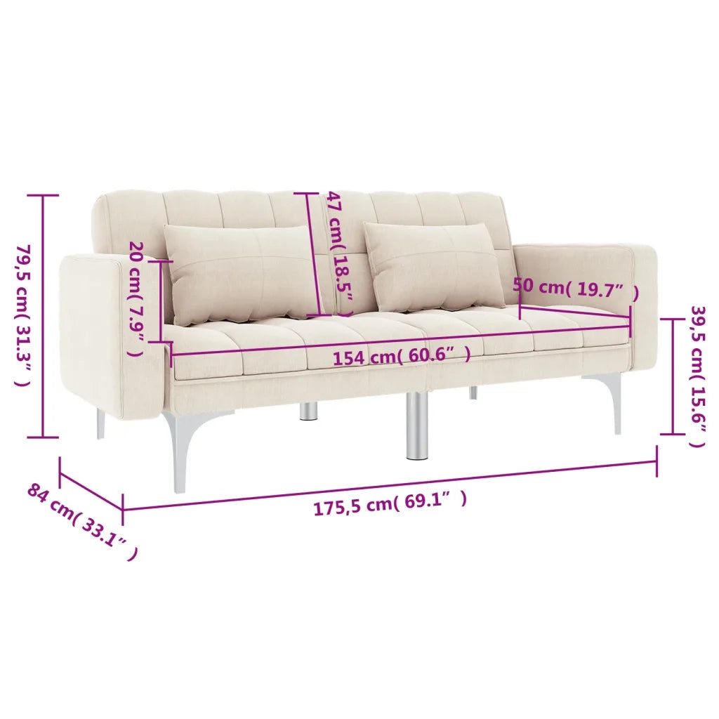 Divano Letto Crema in Tessuto 247216