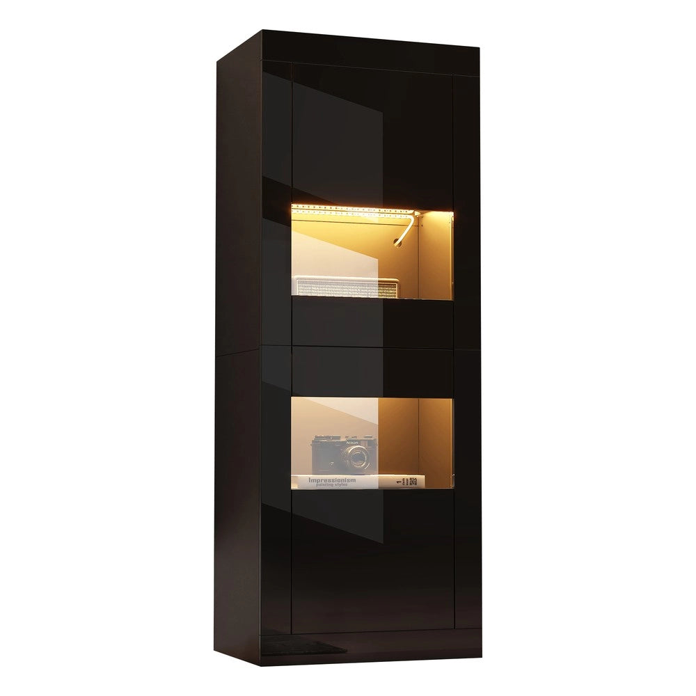 Vetrina con LED ¨C MINIMAL ¨C Nero Lucido, Ripiano in Vetro, 61x42x162 cm