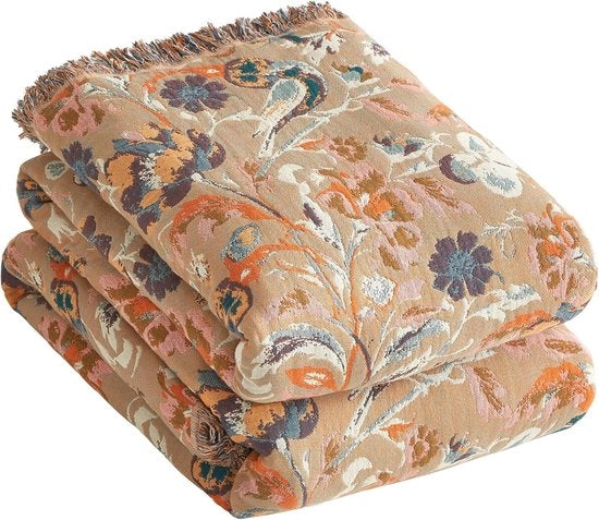 Sprea a Piume - Decorazione per Salotto - Progettazione a Doppio Verso - 230 x 250 cm - Uccellini con Fiori