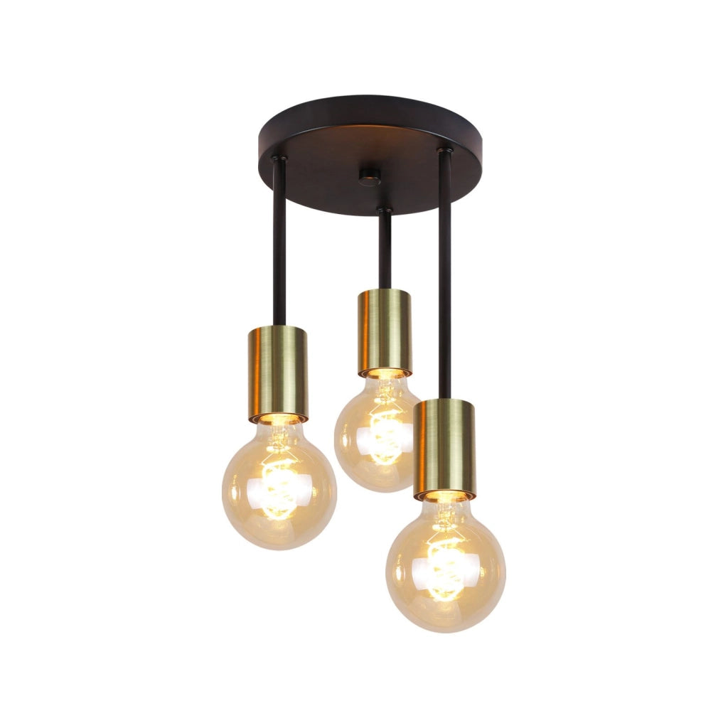 ZMH Faretto da soffitto 3 luci E27 nero oro stile industriale retrò moderno max 25W per ristoranti cucine