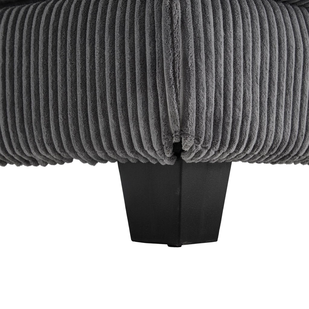 Divano modulare a 2 posti in corduroy grigio con porta bicchieri, tasche laterali e porte USB