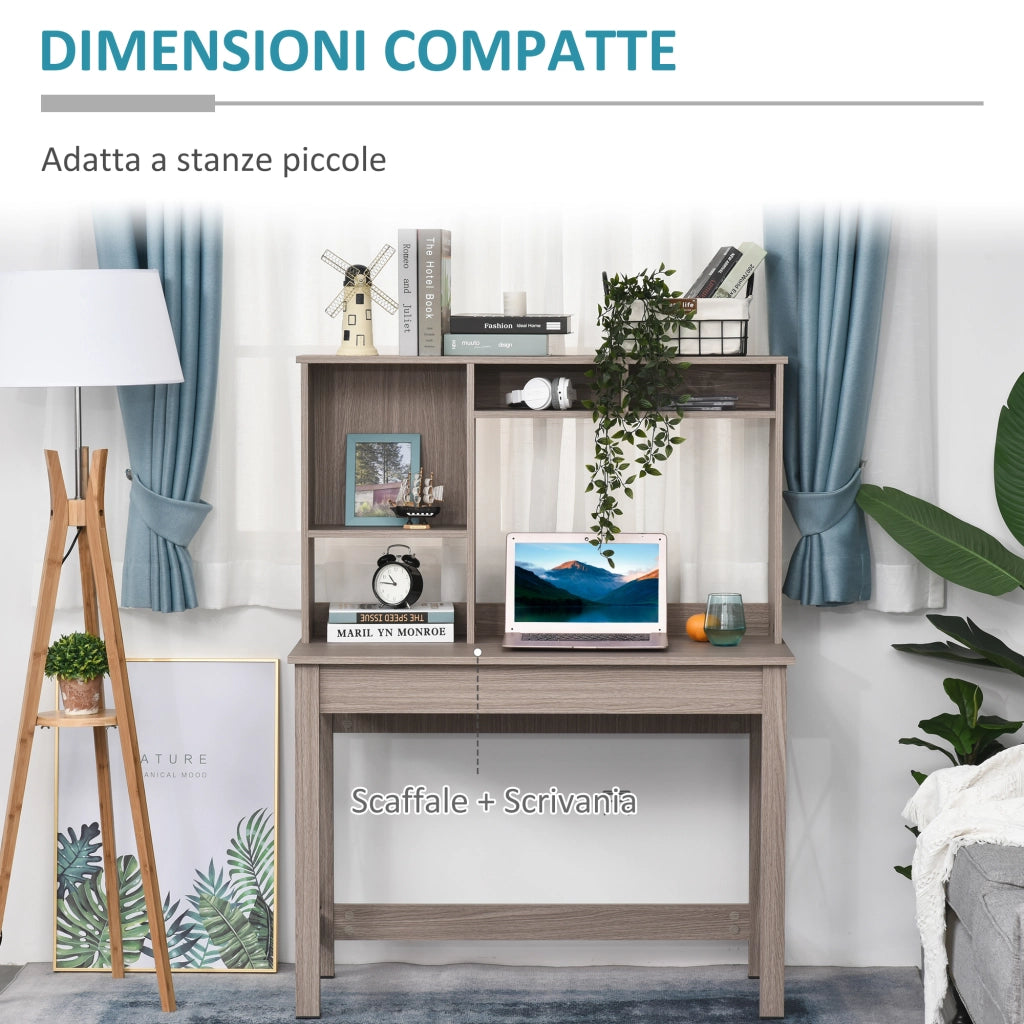 EasyComfort Scrivania per Computer Moderna con Ripiani Aperti, Scrivania con Libreria in Legno, Tavolo Porta PC per Computer, per Ufficio, Studio e Camera da Letto, 105x50x137.5cm, Marrone