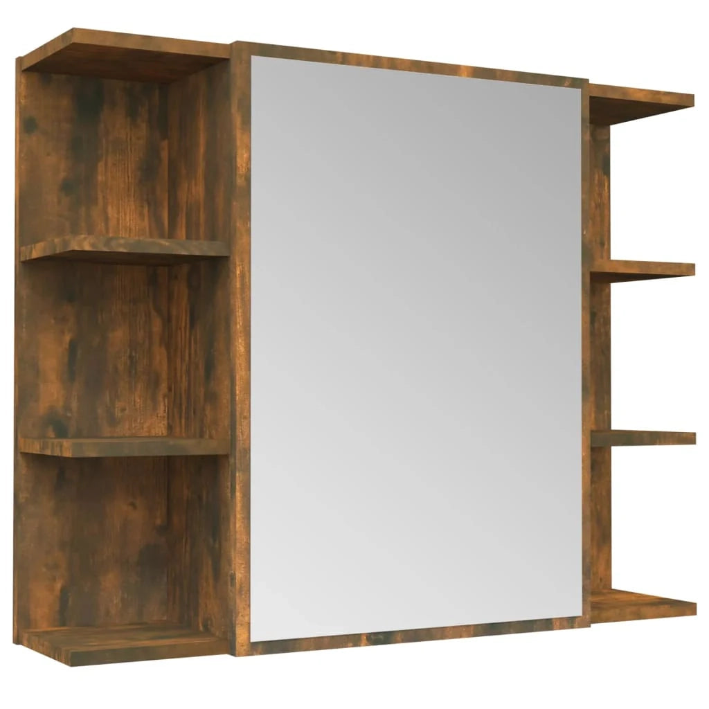 Mobiletto specchio da bagno 80 x 20,5 x 64 cm in legno di rovere 02_0006724