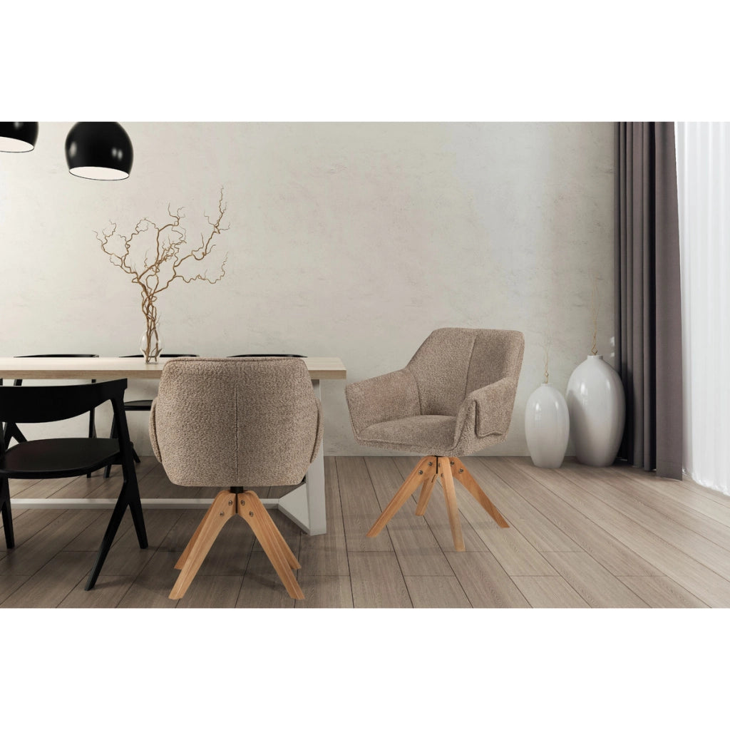 Sedia poltroncina Dian in boucle' taupe con gambe in legno