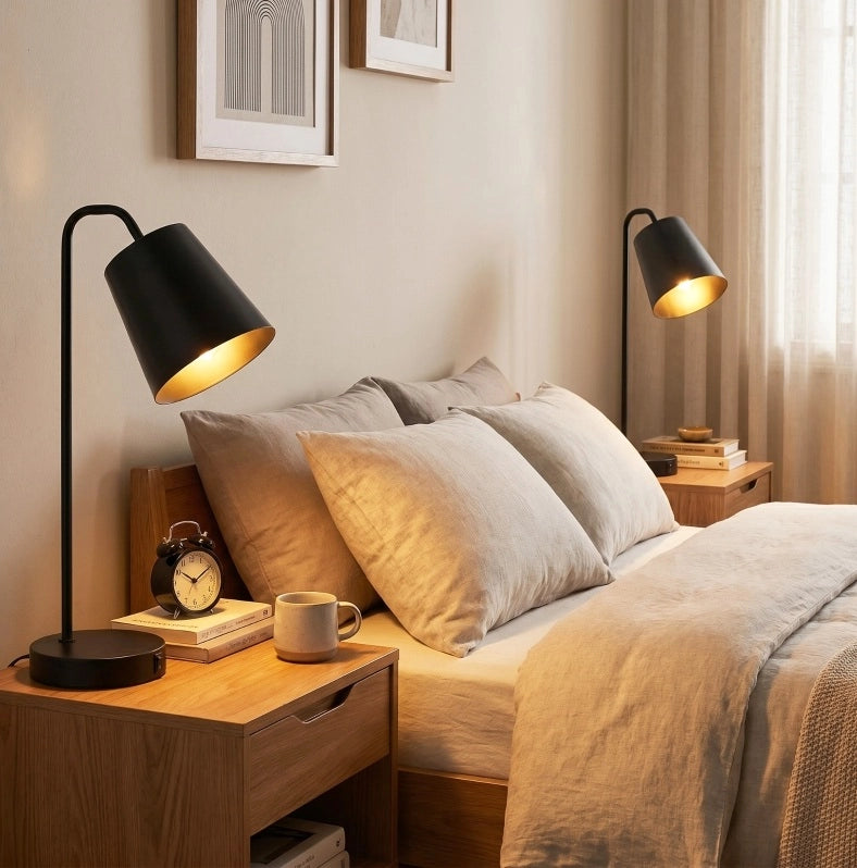 LAMPADA da Tavolo Set da 2 in Acciaio Nero con USB-A e USB-C