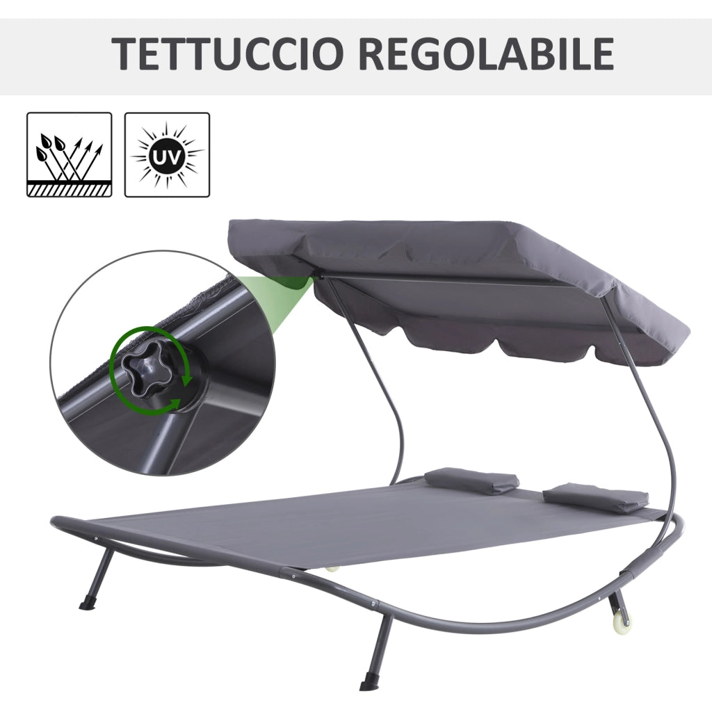 EasyComfort Lettino Matrimoniale 2 Posti Parasole Regolabile da Esterno e Giardino 200x175x134cm Grigio