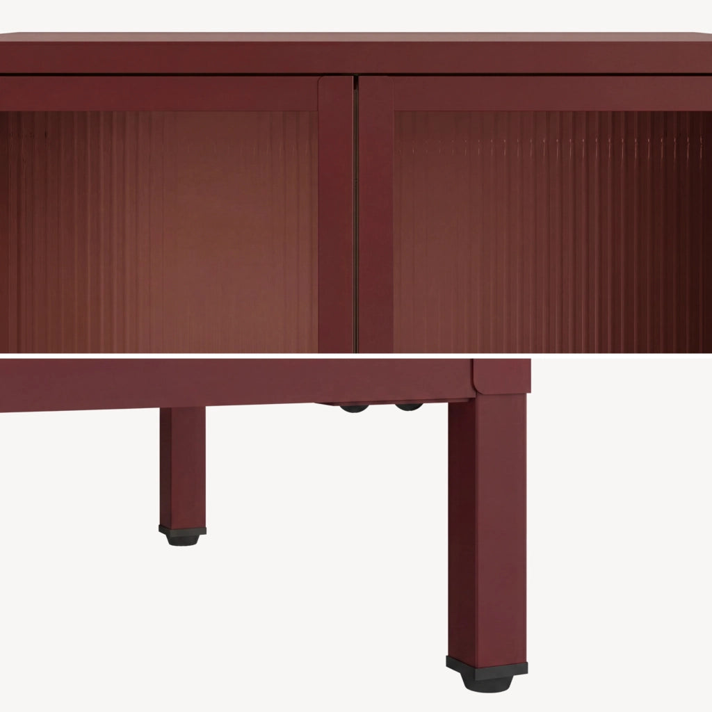 Credenza Säkylä Comò con Ante in Vetro Scanalato 84x64x35 cm Rosso Vino [en.casa]