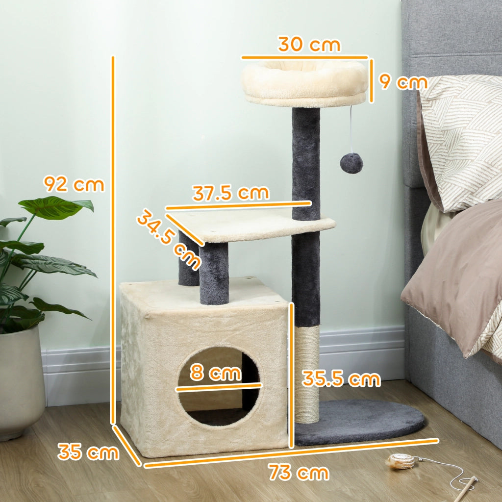 Tiragraffi per Gatti con Casetta e Lettino ¨C Zephmum ¨C Bianco Crema 92 cm