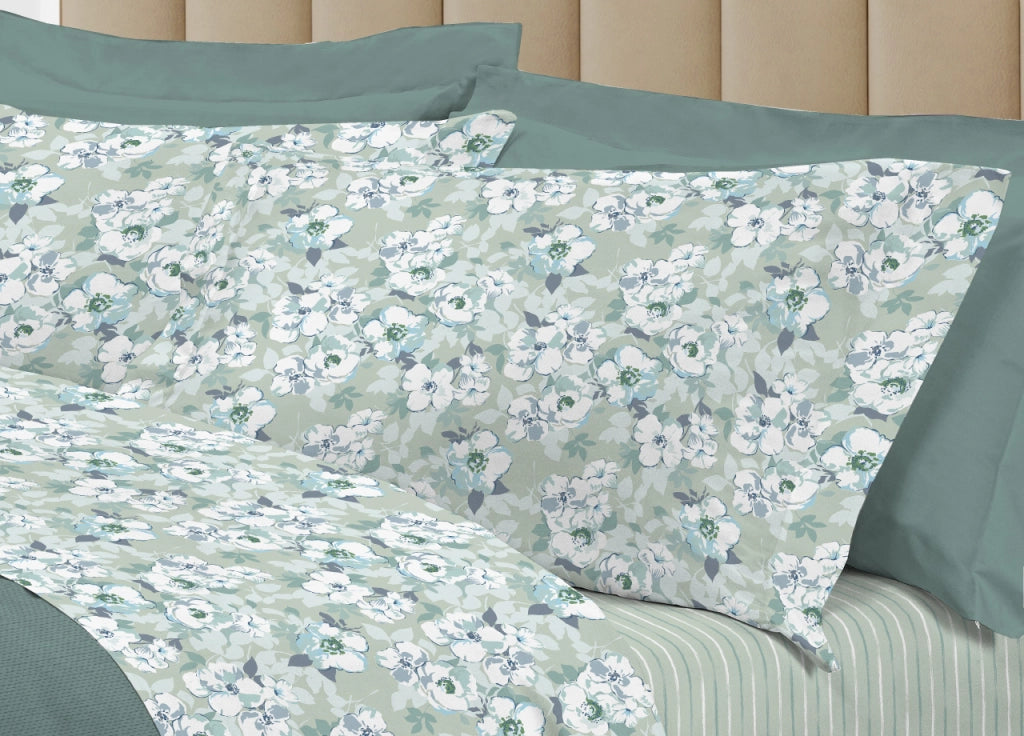 Completo Lenzuola Letto 100% Cotone Italy 3027 Disegno Indie - Singolo - Verde
