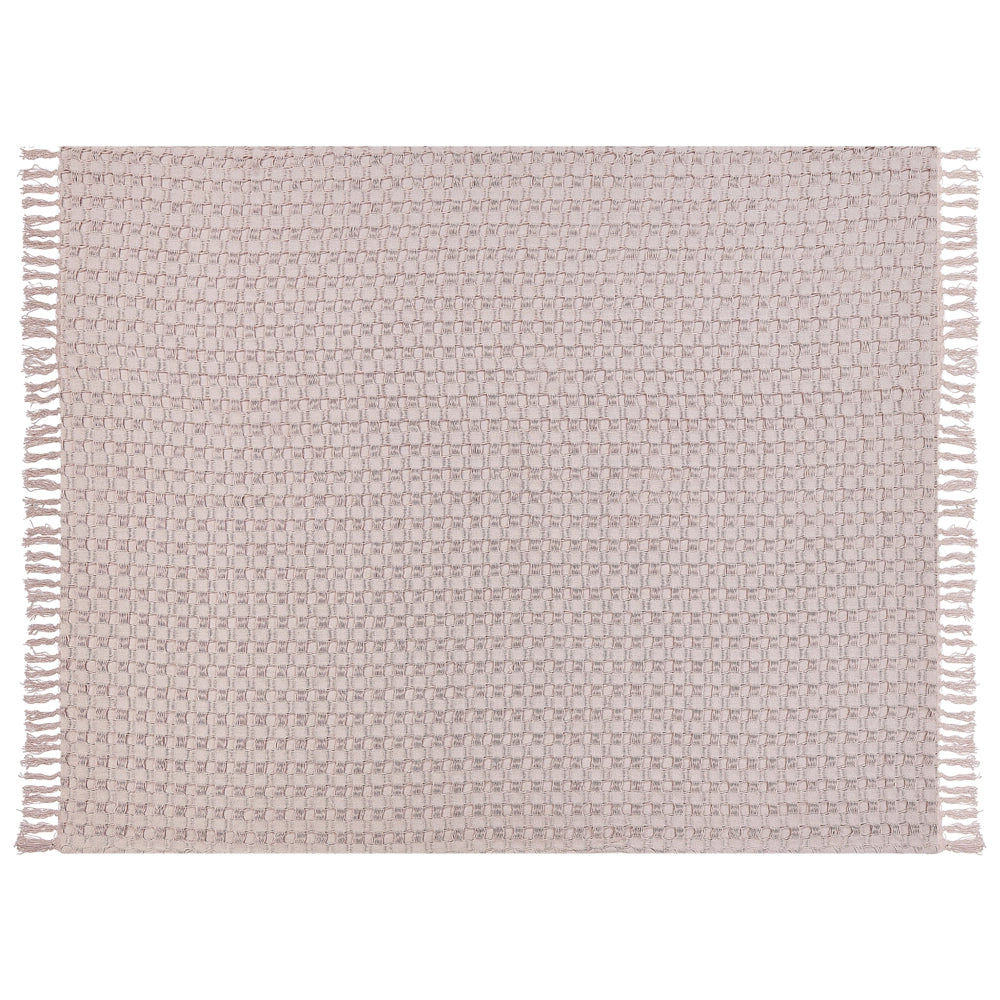 Copriletto in tessuto di cotone rosa chiaro 150 x 200 cm con frange Coperta decorativa Biancheria da letto design classico Camera da letto