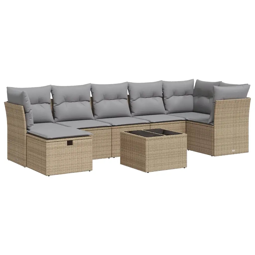 Set Divano da Giardino 8 pz con Cuscini Beige in Polyrattan 3325315