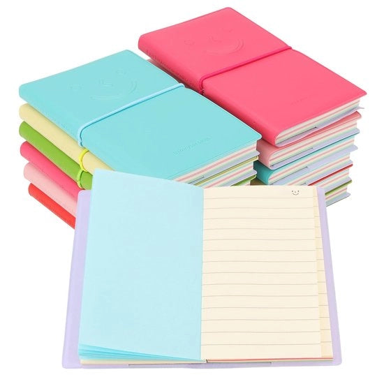 Quaderno Mini 12 Unità - Copertina in Pelle PU - Carta 80 g/m² - 100 Fogli/200 Pagine - 6 Colori - Compatta e Leggera - Blocchetto di Note