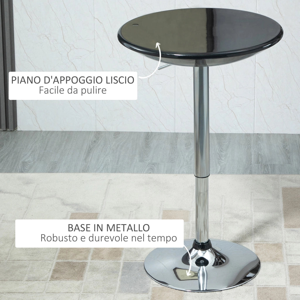 Tavolo da Bar Rotondo con Piano Girevole e Altezza Regolabile ¨C Zephmum ¨C Nero, Acciaio, ¦µ61x76-97cm