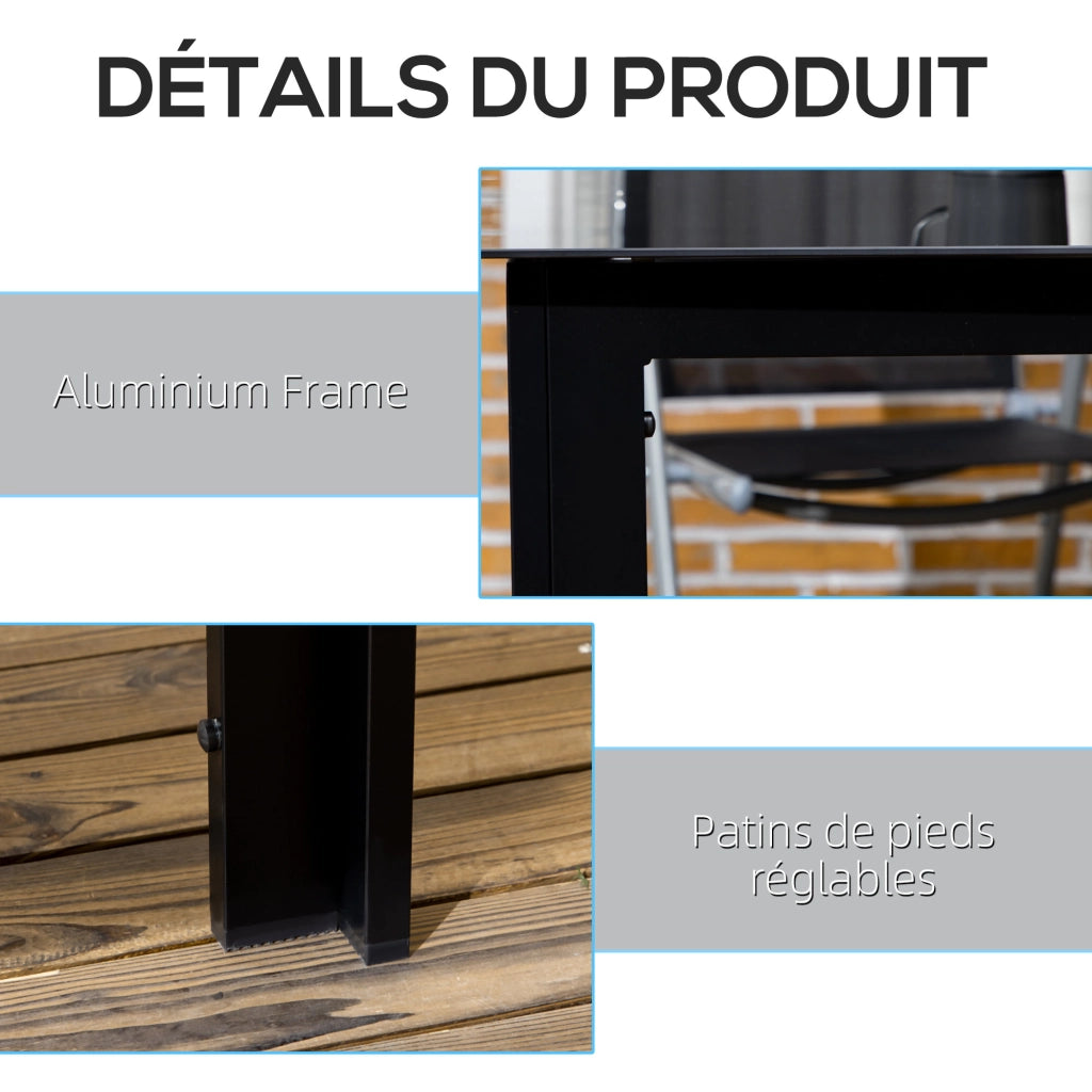 Tavolo da giardino rettangolare in alluminio e vetro temperato ¨C zephmum ¨C 150x90x74 cm nero