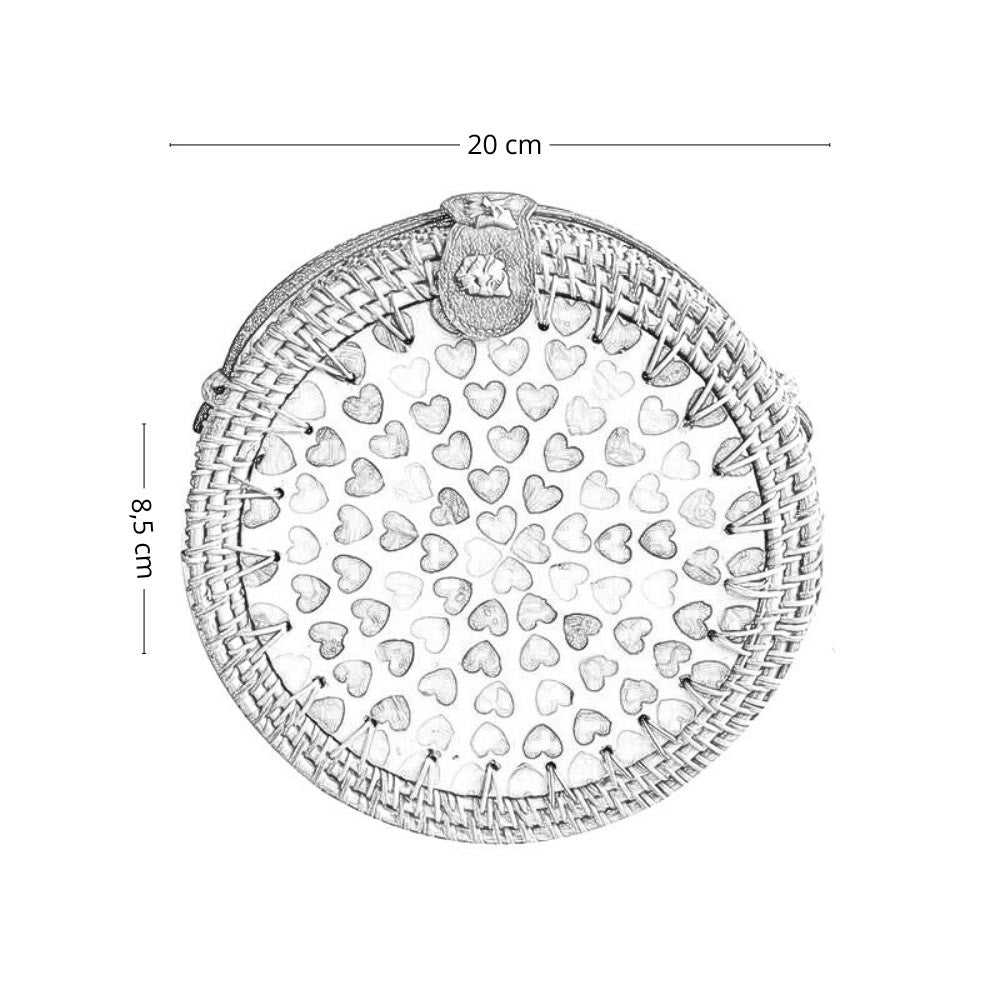 Borsetta rotonda in vimini intrecciato con tracolla simipelle marrone cm 20x8,5