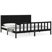 Letto matrimoniale | Letto per adulti | Giroletto con Testiera Nero 200x200 cm in Legno Massello