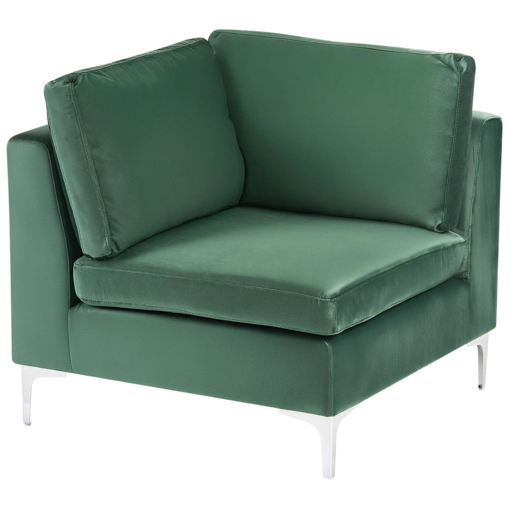 Divano ad angolo a 1 posto in velluto verde Modulo con gambe in metallo argento Stile glamour