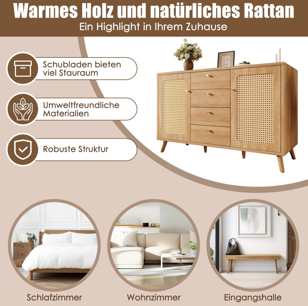 Madia con 4 cassetti e 2 ante, finitura rovere chiaro