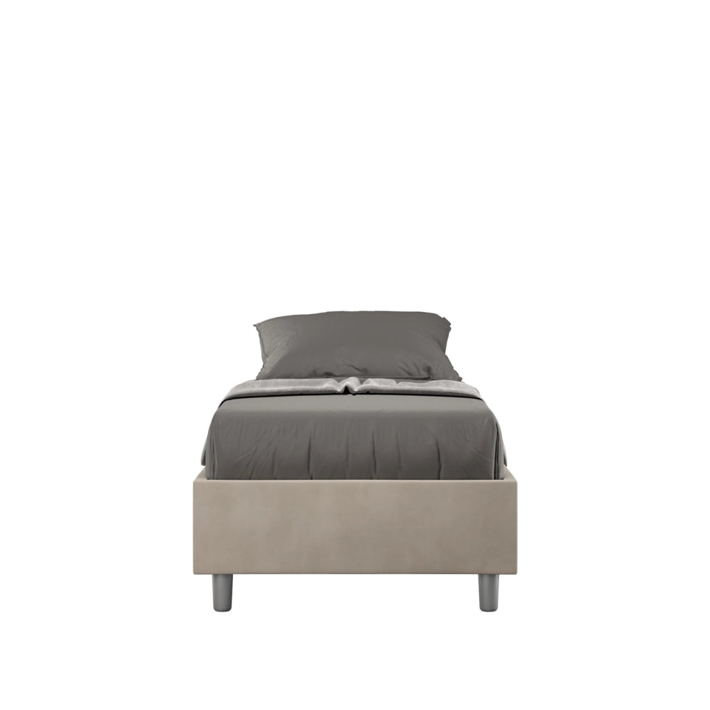 Letto singolo con rete imbottito 80x210 microfibra sabbia Azelia
