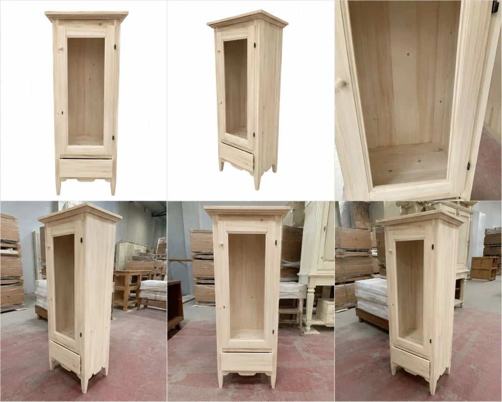 Vetrina classica 1 anta 1 cassetto in legno grezzo l.57 p.40 h.134 (718) - Mobili 2G